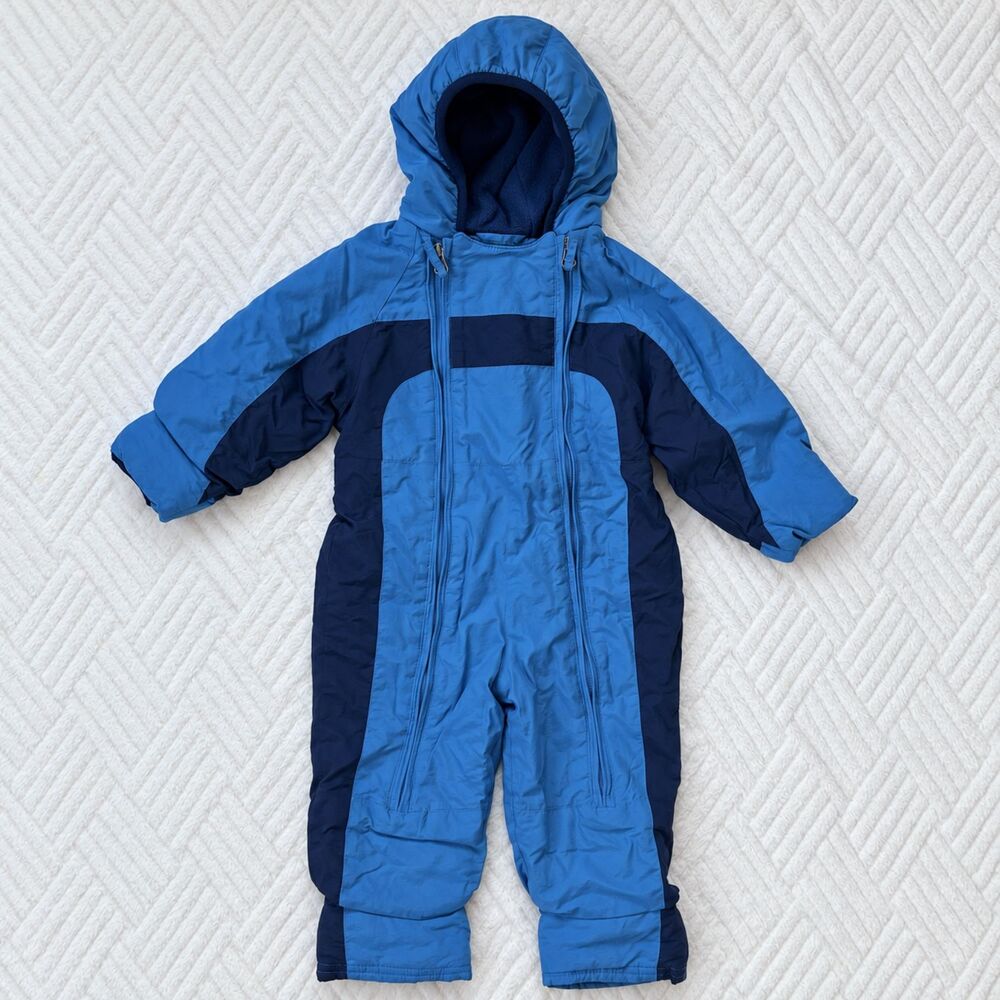 L.L. Bean Baby 12-18M Cold Buster Blue Fleece Lined Snowsuit Grow Cuffs Vintage